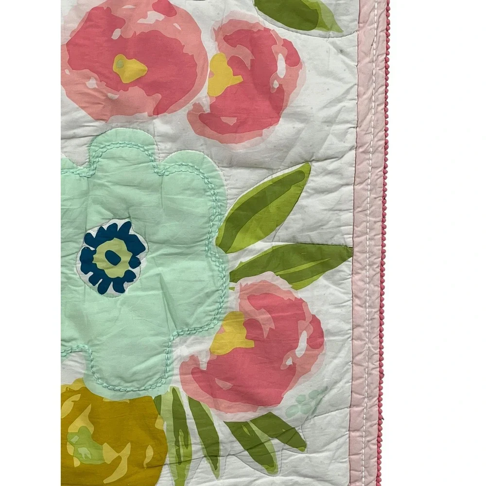 Cloud Island Floral Applique Baby Quilt Pink‎ Mint Green Nursery Blanket 32x40